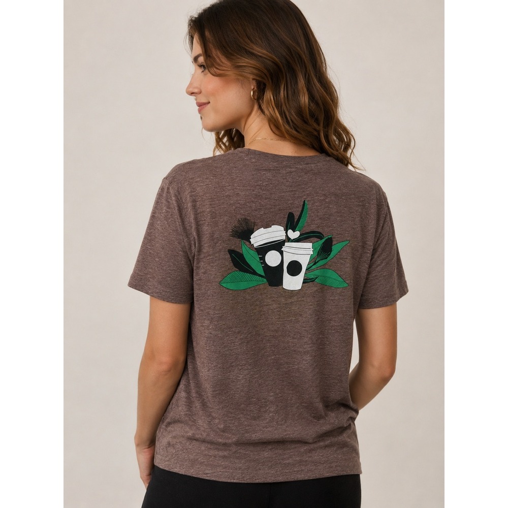 Starbucks Coffee Graphic T-Shirt Brown Heathered Logo Back Print Size L